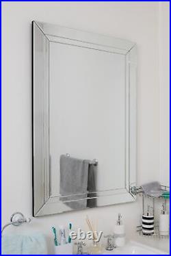 Large Modern Venetian All Glass Double Edged Wall Mirror 2Ft3 X 3Ft3 70cm X 100