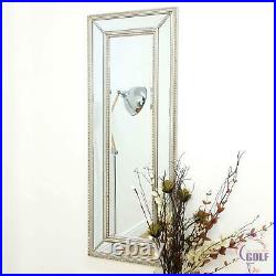 Large Silver Beaded Edge Modern All Glass Wall Mirror 4ft11 X 1ft11 150cm x 60cm