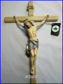 Large Wall Cross, Crucifix Beautifully Hand Painted & Hand Carved All Wood