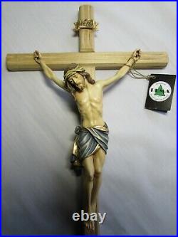 Large Wall Cross, Crucifix Beautifully Hand Painted & Hand Carved All Wood