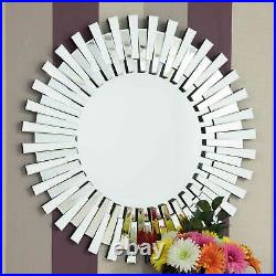 Large Wall Mirror 3Ft 91cm Contemporary Exclusive 3D Sunburst All Glass Round