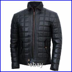 Leather Jacket Men's Genuine Lambskin Quilted Black Trim Jacket Biker Leather
