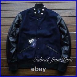 Leather and Wool Jacket Blouson Black and Blue For Men & Boys French GABRIEL