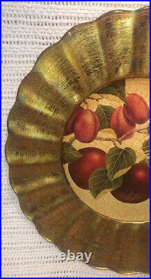 Lesley Roy Designs Signed Large Glass Plate Charger Fruit Orchard Apple Plum 14