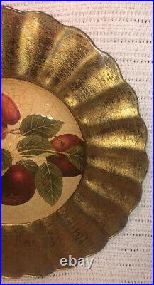 Lesley Roy Designs Signed Large Glass Plate Charger Fruit Orchard Apple Plum 14