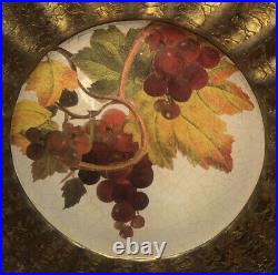 Lesley Roy Designs Signed Large Glass Plate Charger Fruit Orchard Grape Vine 14