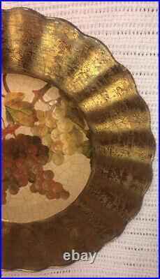 Lesley Roy Designs Signed Large Glass Plate Charger Fruit Orchard Grape Vine 14