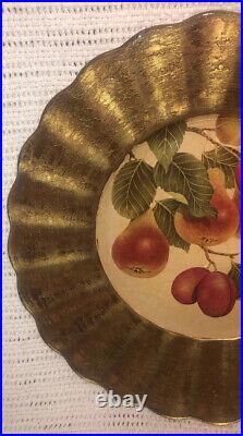 Lesley Roy Designs Signed Large Glass Plate Charger Fruit Orchard Pear Plum 14