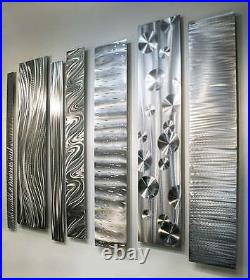 MASSIVE ALL SILVER Metal Wall Art Panels Modern Wall Sculpture. Signed Jon Allen