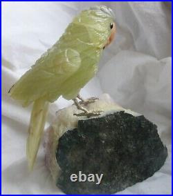 Macaw Parrot Bird Semi Gem Stone Hand Carved Amethyst Clear Quartz Base 5.6 Lbs