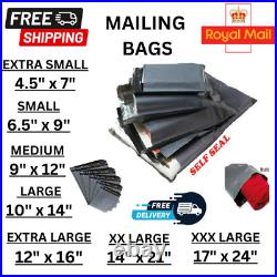 Mailing Bags Strong Poly Postal Postage Post Mail Self Seal All Sizes Bag, Grey