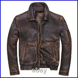 Men American Pilot Air Force Vintage Brown Maroon Black Real Leather Jacket