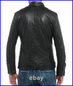 Men Black Leather Biker Jacket Soft Lambskin Rider Motorcycle Bomber Jacket MJ79