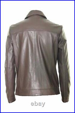 Men Fashion Leather Jacket, Brown 100% Genuine Leather Sizes S To 3xl. Pl4002