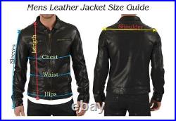 Men Genuine Lambskin Real Leather Biker Jacket Slim Fit Motorcycle Stylish Blue
