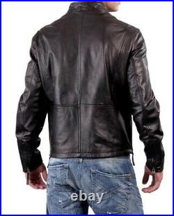 Men Leather Jacket Black New Slim fit Biker Real Genuine Lambskin Jacket UK015