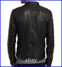 Men Leather Jacket Black New Slim fit Biker Real Genuine Lambskin Jacket UK022