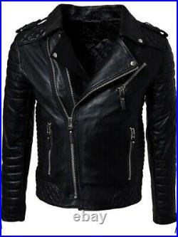 Men Leather Jacket Black New Slim fit Biker Real Genuine Lambskin Jacket UK039
