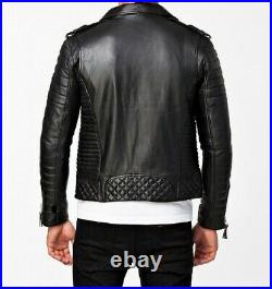 Men Leather Jacket Black New Slim fit Biker Real Genuine Lambskin Jacket UK039