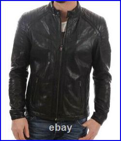 Men Leather Jacket Black New Slim fit Biker Real Genuine Lambskin Jacket UK047
