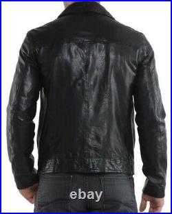 Men Leather Jacket Black New Slim fit Biker Real Genuine Lambskin Jacket UK093