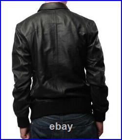 Men Leather Jacket Black New Slim fit Biker Real Genuine Lambskin Jacket UK097