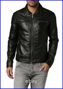 Men Leather Jacket Black New Slim fit Biker Real Genuine Lambskin Jacket UK100