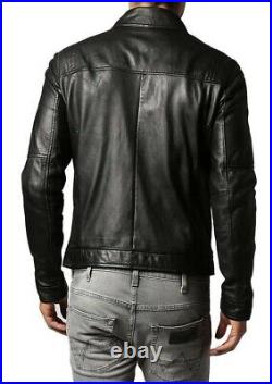 Men Leather Jacket Black New Slim fit Biker Real Genuine Lambskin Jacket UK100
