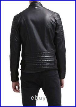 Men Leather Jacket Black New Slim fit Biker Real Genuine Lambskin Jacket UK121