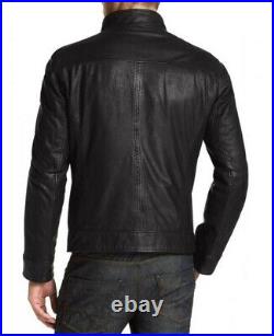 Men Leather Jacket Black New Slim fit Biker Real Genuine Lambskin Jacket UK123
