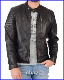 Men Leather Jacket Black New Slim fit Biker Real Genuine Lambskin Jacket UK133