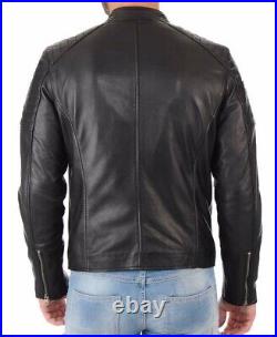 Men Leather Jacket Black New Slim fit Biker Real Genuine Lambskin Jacket UK133