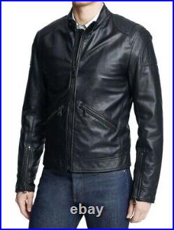 Men Leather Jacket Black New Slim fit Biker Real Genuine Lambskin Jacket UK144