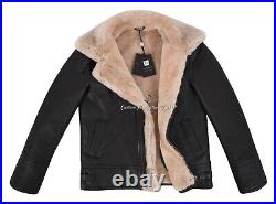 Men's B3 Brown Beige fur Bomber Sheepskin Shearling Real Leather Jacket B3