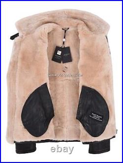 Men's B3 Brown Beige fur Bomber Sheepskin Shearling Real Leather Jacket B3