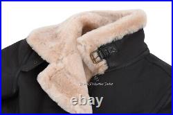 Men's B3 Brown Beige fur Bomber Sheepskin Shearling Real Leather Jacket B3