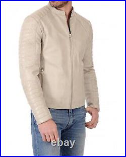 Men's Beige Leather Jacket Overcoat Biker 100% New Lambskin jacket NFS 280