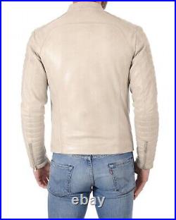 Men's Beige Leather Jacket Overcoat Biker 100% New Lambskin jacket NFS 280
