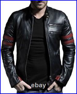 Men's Biker Black Slim fit Motorcycle 100% Real lambskin jacket New Arrival 2023