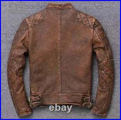 Men's Biker Cafe Racer Vintage Motorcycle Distressed Tan Brown Leather Jacket