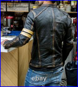 Men's Black Biker Vintage Motorcycle Distressed Cafe Racer Leather Jacket