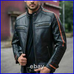 Men's Black Lambskin Jacket Cafe Racer Retro Slim fit Biker Real Leather Jacket