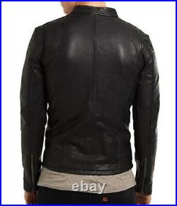 Men's Black Leather Jacket Biker Real leather Fashion Style jacket NFS 607