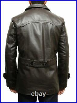 Men's Black Leather Trench Coat Lambskin Biker Racer Cafe Motorcycle Jacket sale