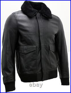 Men's Black Sheep Nappa Leather Bomber Jacket with Detachable Sheepskin Collar