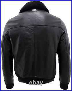 Men's Black Sheep Nappa Leather Bomber Jacket with Detachable Sheepskin Collar