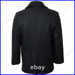 Men's Black US Navy Pea Coat Warm Vintage Style Wool Naval Jacket Overcoat