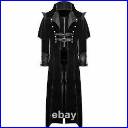 Men's Black Velvet Gothic Steampunk Coat Vintage Regency Highwayman Long coat