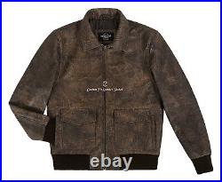 Men's Bomber Pre-Distressed Wrinkled Effect Classic Air Force Leather Jacket