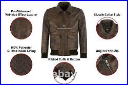 Men's Bomber Pre-Distressed Wrinkled Effect Classic Air Force Leather Jacket
